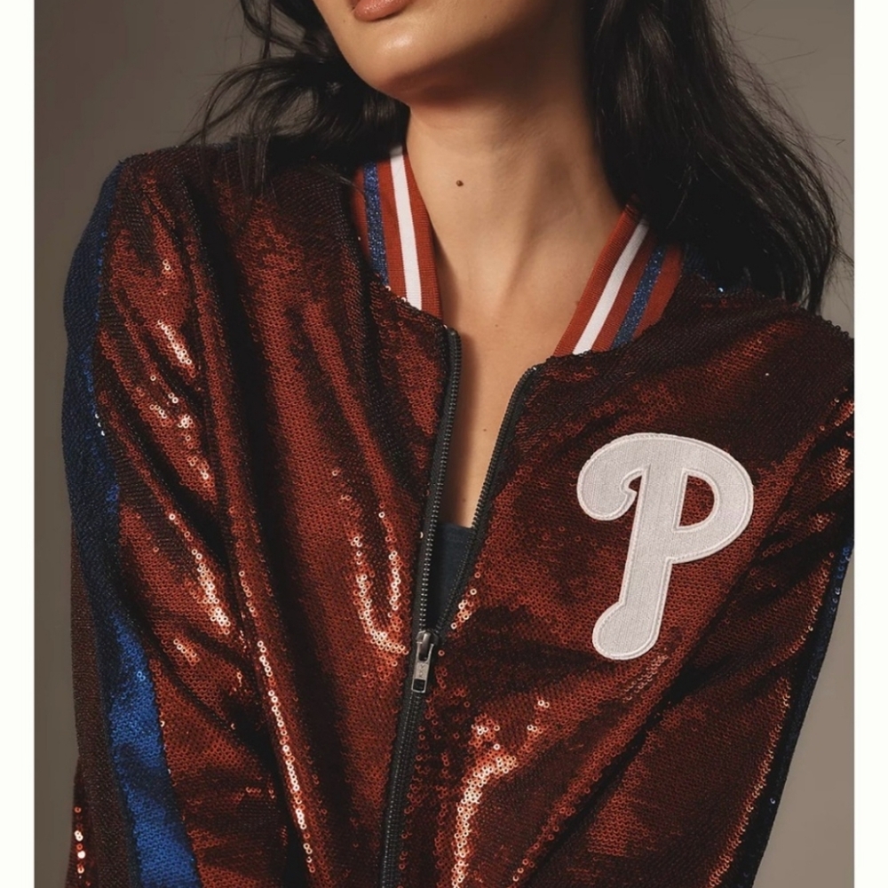 Anthropologie x Philadelphia Phillies New Sequin Bomber Jacket Large L - Picture 2 of 9